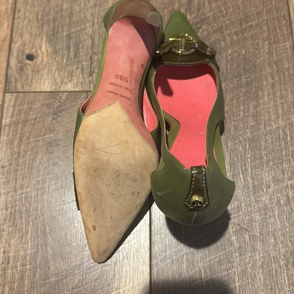 JUDITH LIEBER Olive Green Heels with Gold Accents - Picture 6 of 6